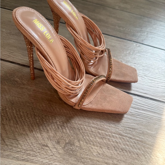 Miss Lola Shoes - Miss Lola Blush Rose Gold Multi-Strap Stiletto Heels